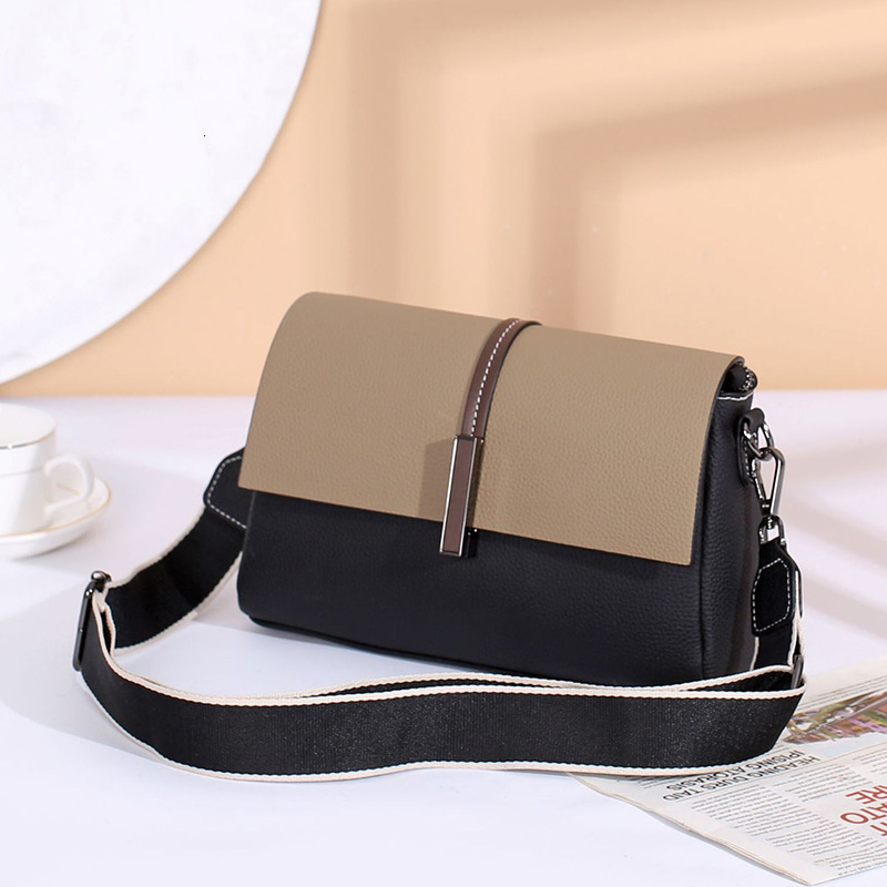 Bag Genuine Leather Fashion Texture 2023 New Women's Popular Contrast Color Crossbody Fashionable Versatile Small Square Bag