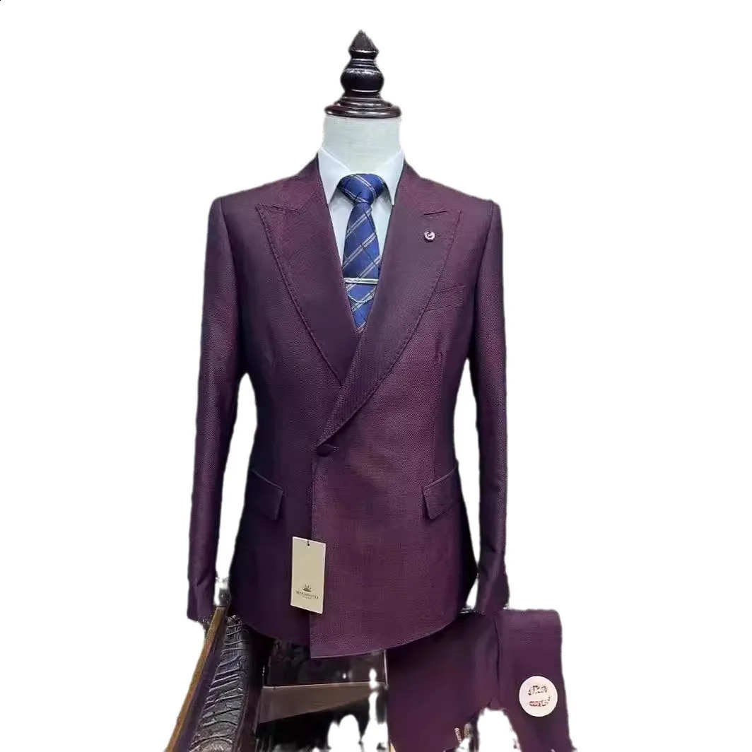 Slim Fit Men Suits for Wedding 2 Pcs Lapel Jacket with Pants Double Breasted Button Groom Tuxedo Stock XS3XL 250121