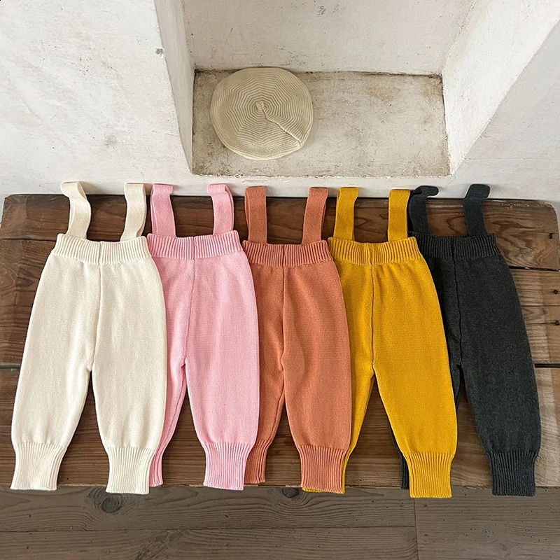 Autumn born Baby Boys Girls Solid Color Knitting Pants Infant Baby Knitted Jumpsuit Overalls Children Trousers 250206