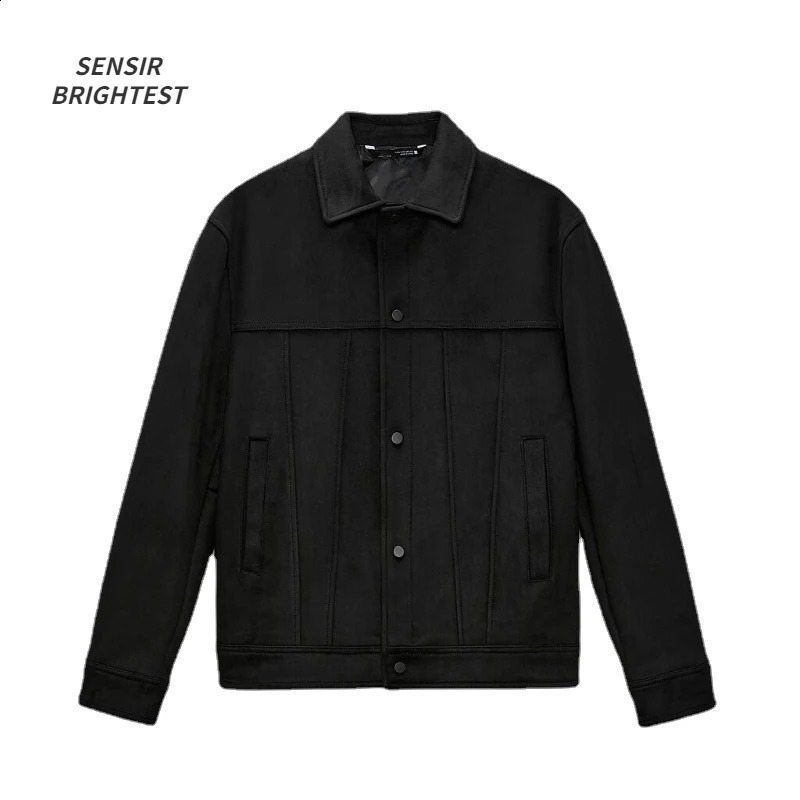 Men Suede Lapel Jacket Coat Autumn Gentleman High Quality Solid Color Vintage Jacket For Men 250206