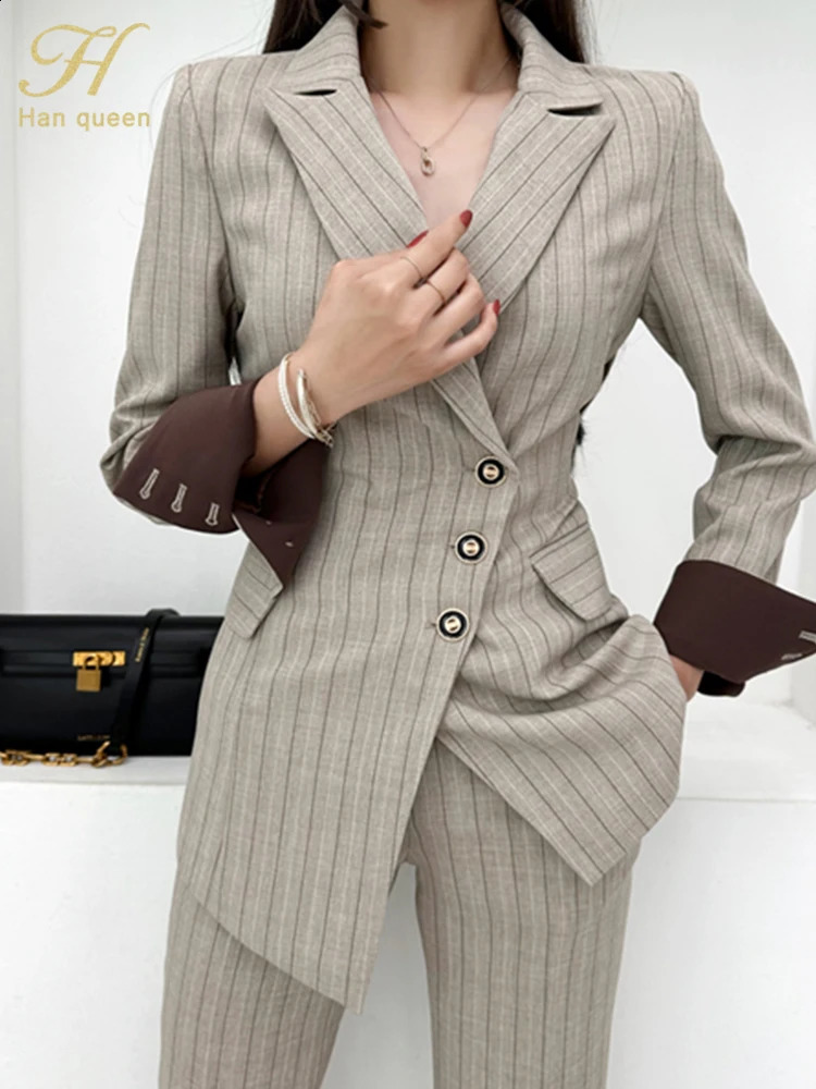 H Han Queen Autumn Winner Formal Two Piece Set Elegant Long Sleeve Suit Jacket Pants Sets Korean Casual Womens Suits 250206