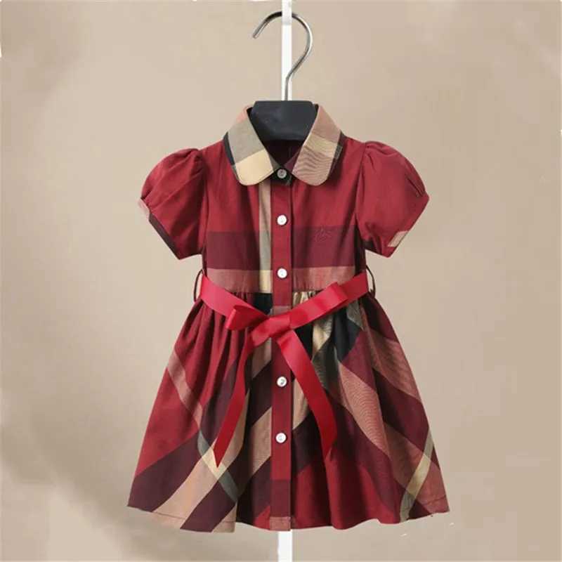 Girl Dress Fashion Plaid Shirt Dress for Girls Single-breasted Kids Party Dress with Sashes Autumn Clothes for Girls Y250206