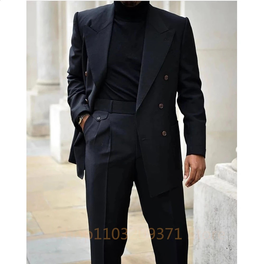 High Quality Suits for Men Black Fashion Lapel Double Breasted Male Suit Slim Fit Formal Casual Wedding Tuxedo 2 Piece 250121