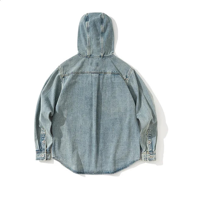 Autumn Japanese Streetwear Vintage Denim Jacket Men Loose Casual Denim Hooded Coat Jeans Jacket Cowboy Spring Outerwear 250206