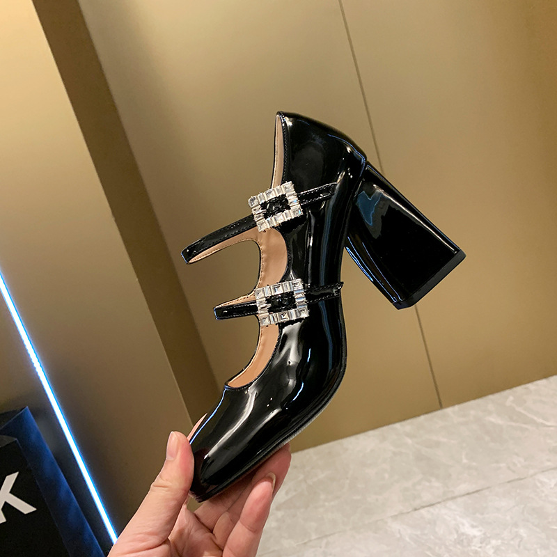 Women Dress Shoes High Heel Diamond Design Shining Versatile Triple Black Free shipping