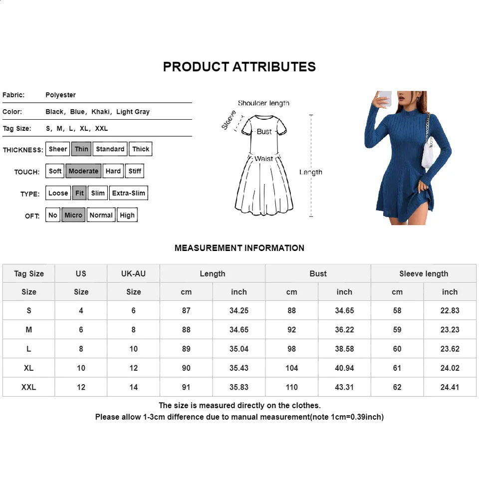 Elegant Women Simple Slim Short Dress Solid Striped Sweater Long Sleeve Dress Round Neck Autumn Winter Commute Street Dress 250122