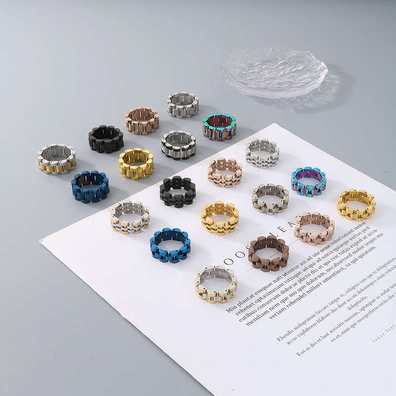 Fashion gold rings men's ring designer watch chain ring hip-hop jewelry stainless steel ring
