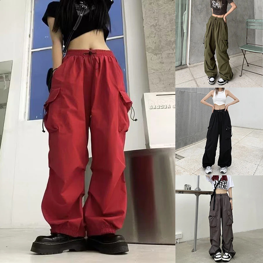 Casual Joggers Cargo Pants Women Solid Low Waist Pants Drawstring Wide Leg Baggy Trousers Y2k Streetwear Oversize Sweatpants 250121