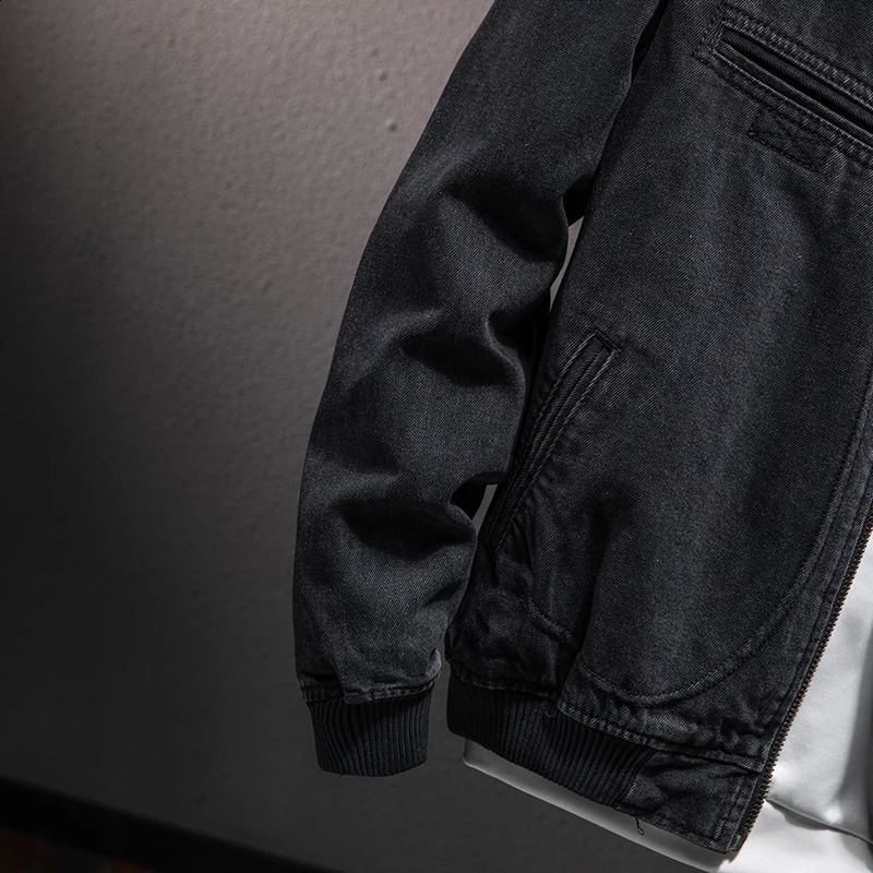 autumn mens denim jacket fashion casual loose O-Neck denim jacket classic black retro cotton jacket mens 250206