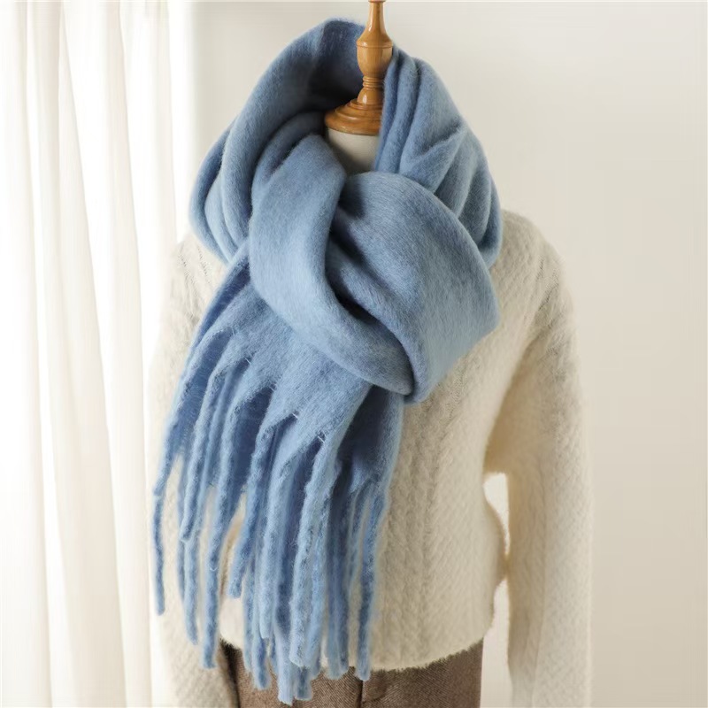 T137 scarf solid color all-match winter warm extended tassel scarf men and women European and American export thick beard scarf