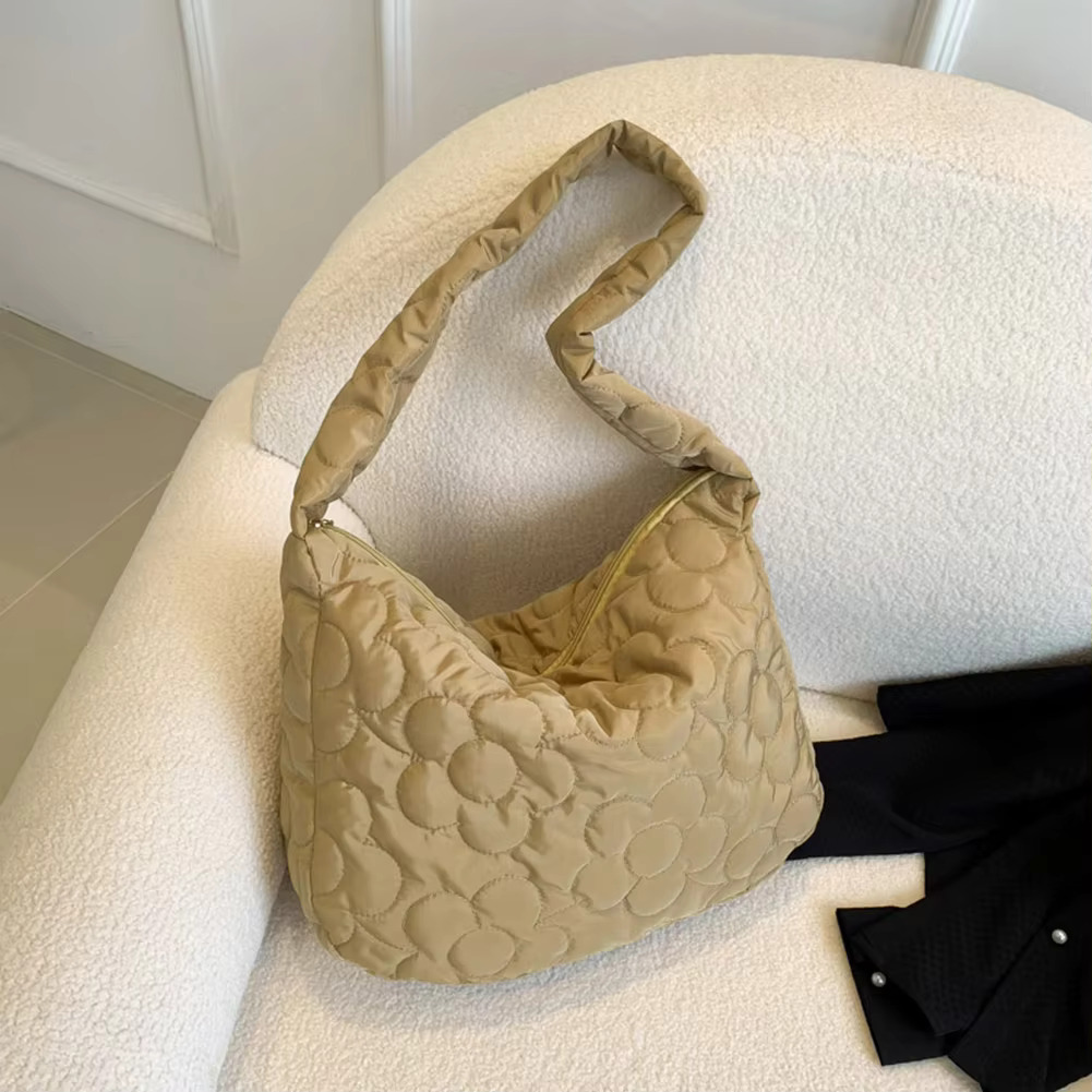 Women's Puffer Tote Fashion Down Padded Shoulder Casual Ral Print Nylon Handbag Purse Quilted Cross Body Bag Nylon Cartoon