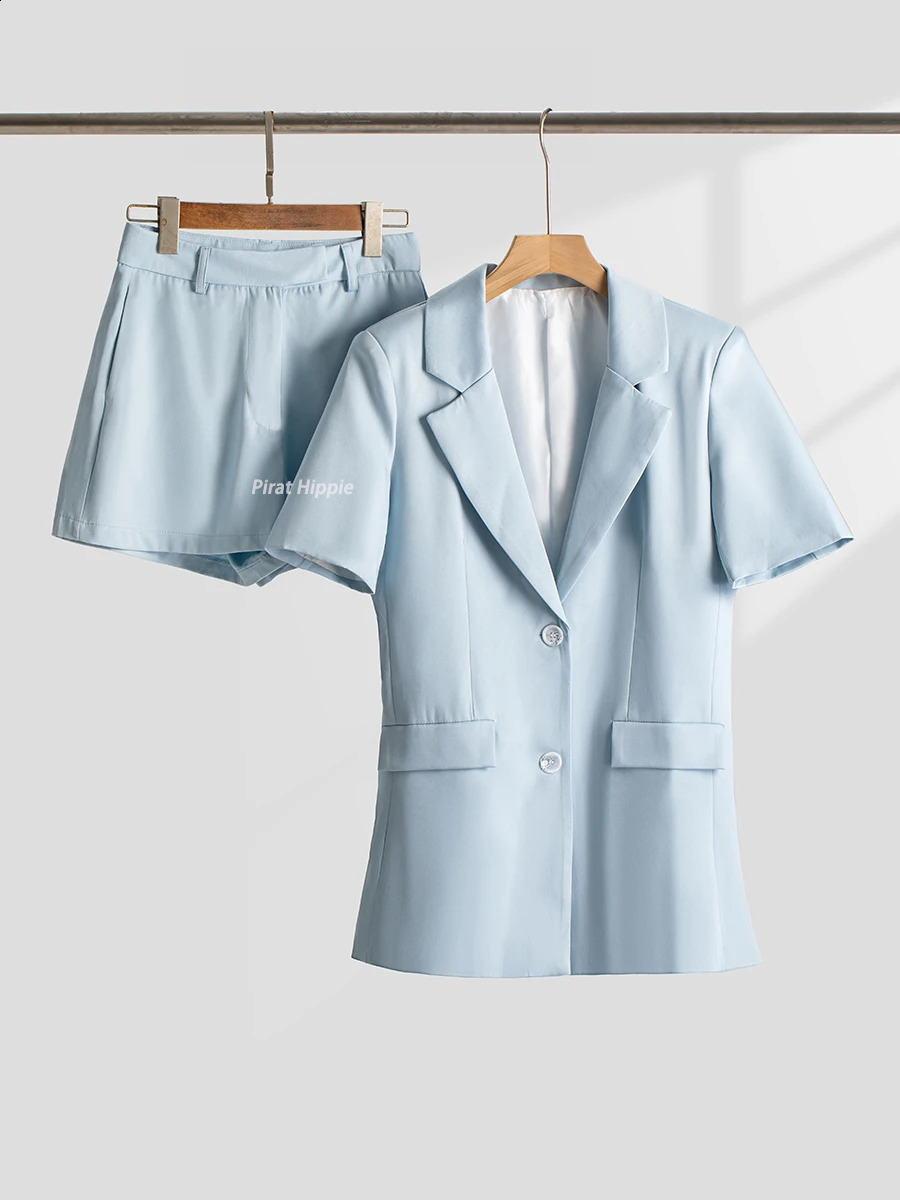 Solid Elegant Blazer 2 Piece Set Autumn Button Up Short Sleeve Blazers JacketShort Sets Casual Fashion Suits For Women 2024 250121