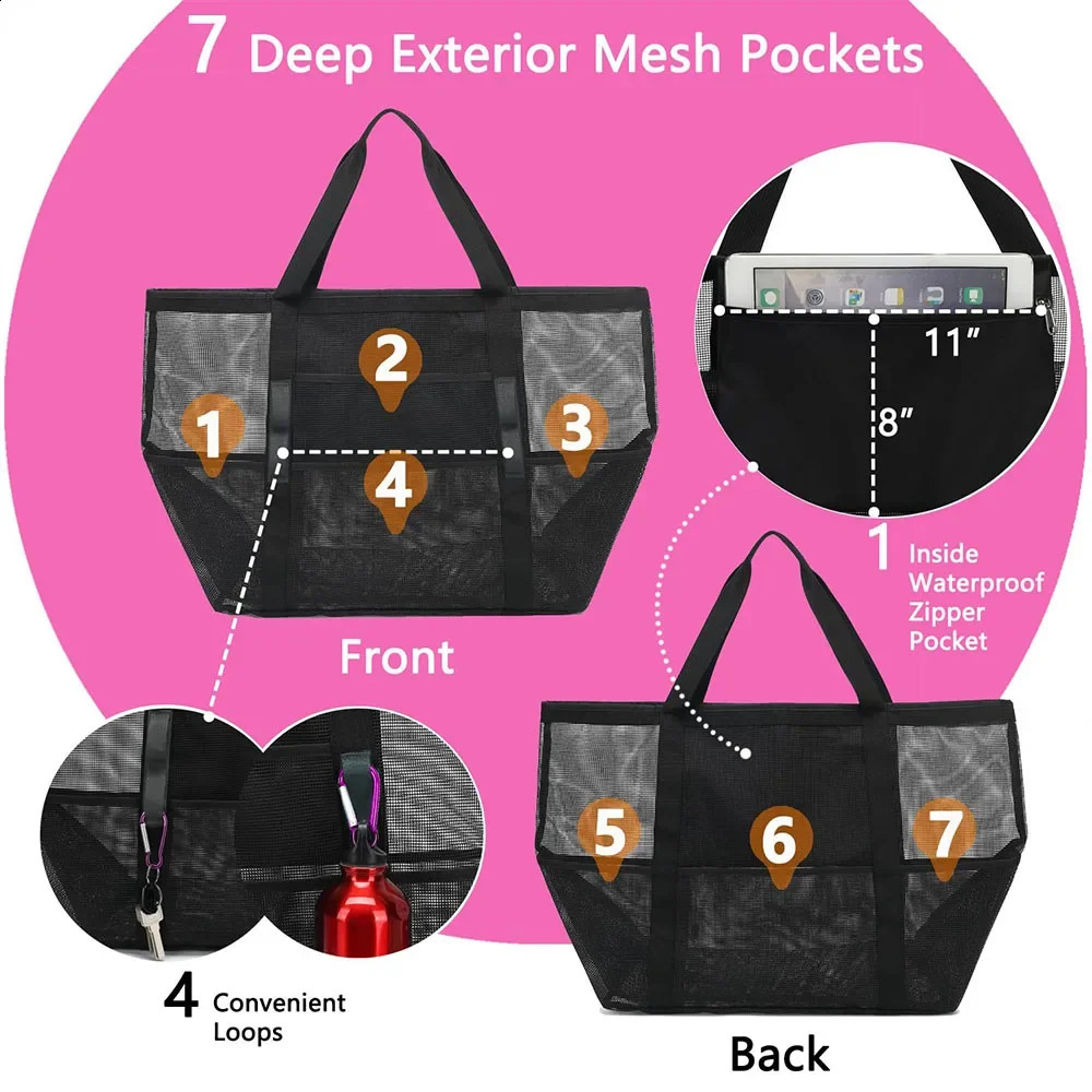 Mesh Beach Bag Waterproof Sandproof - Large Tote Pool Bag for Women Vacation Essentials Beach Accessories 250206