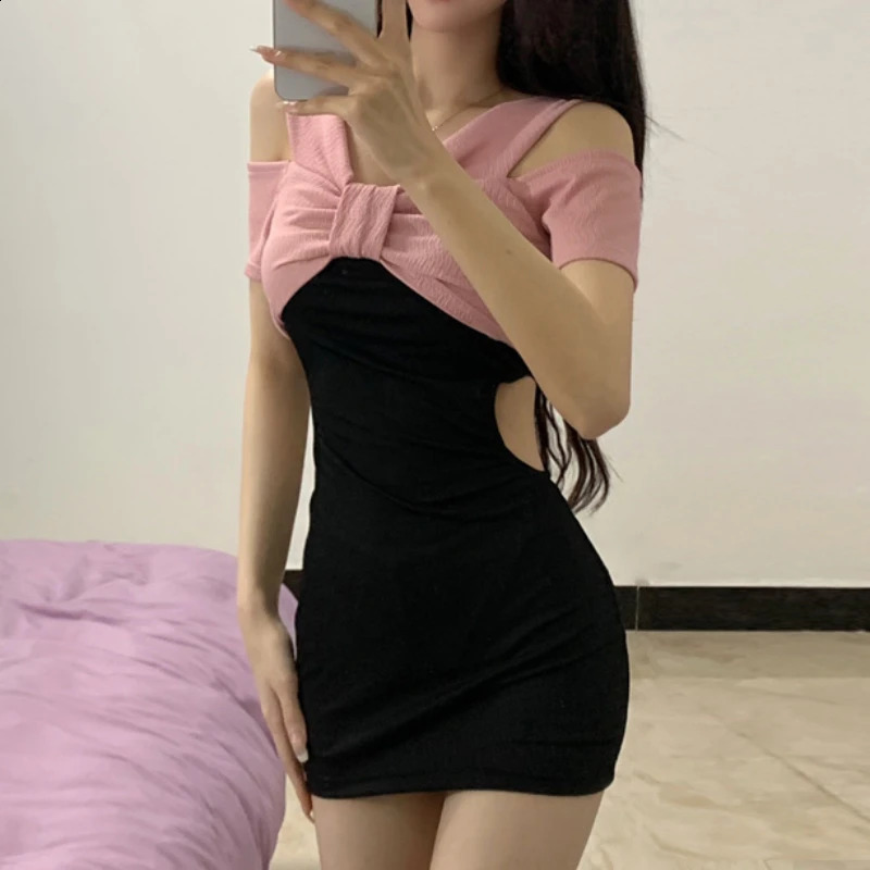 Sweet Sexy One-piece Swimsuit A- Line Mini Dress Women 2024 Bowknot Off Shoulder Slim High Waist Holiday Swimwears Beach Clothes 250121