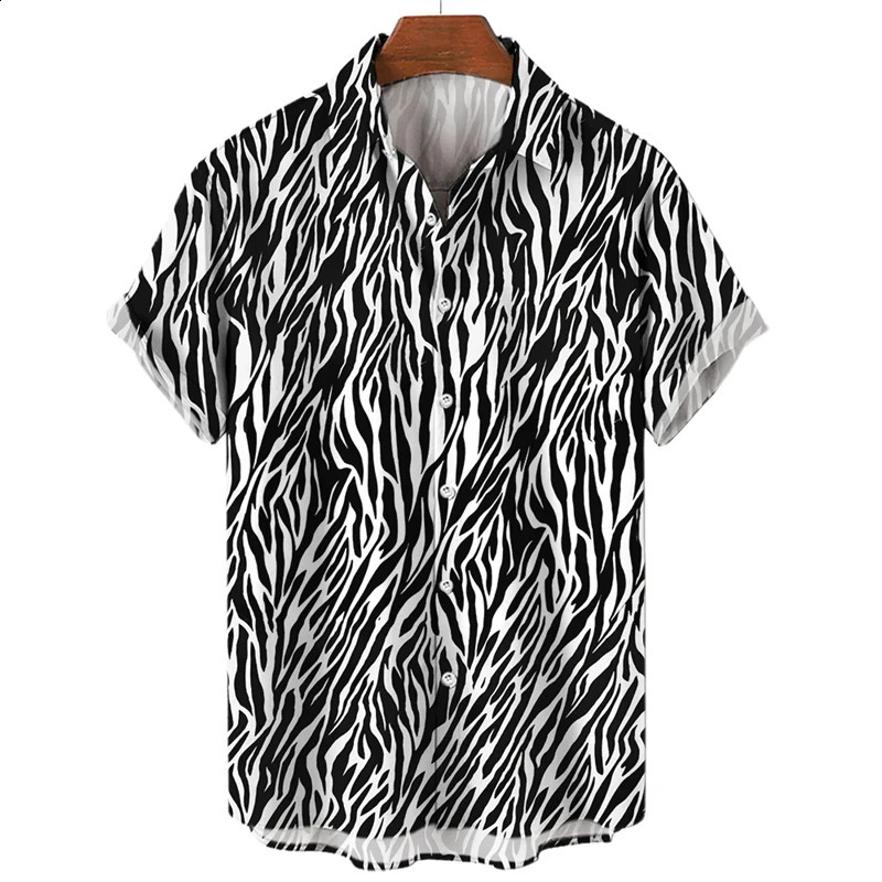 Summer 3D Leopard Print Shirts For Men Clothes Casual Vacation Short Sleeve Streetwear Button Clothing Mens Lapel Blouse Tops 250206