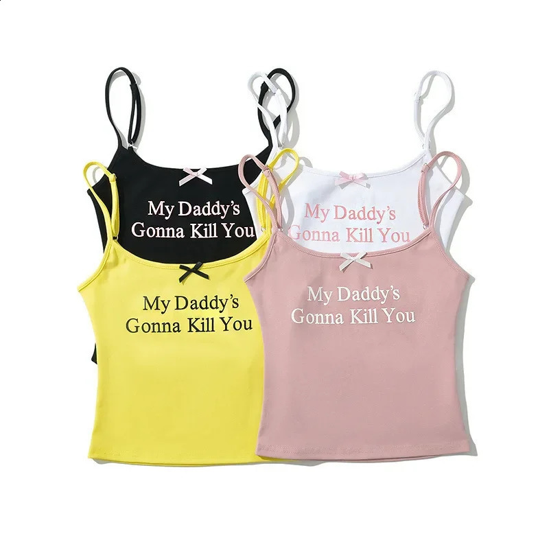 Women sweet Letter print FITTED TANK IN PINK Camis Tank Tee 250206