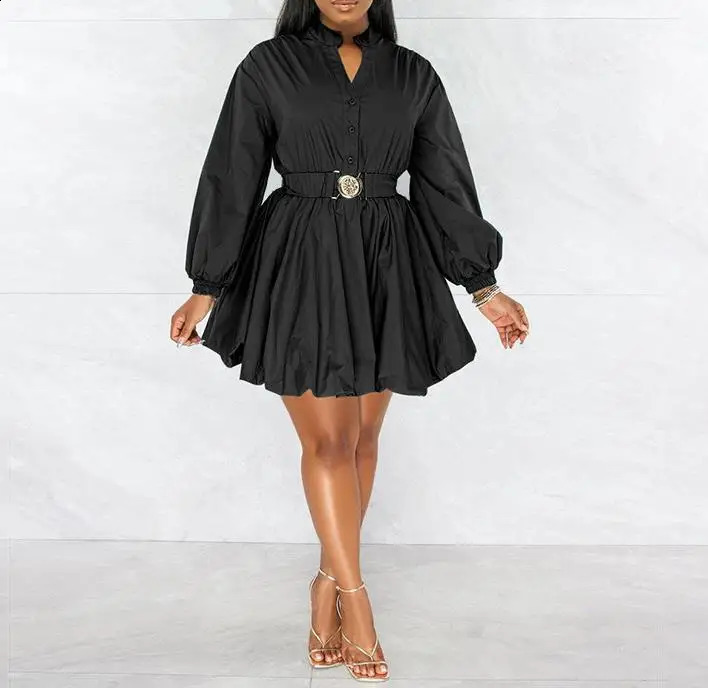Elegant shirt Dresses for Women Long Sleeve Waistband Short Skirts Autumn Winter Spring Fashion Casual Female Party Dress 250206