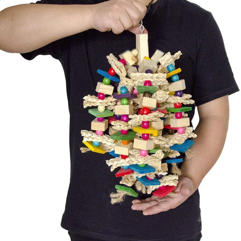 Bird Cage Bite Toy for African Grey Macaws Cockatoos Large Parrot Chewing Blocks Knots Tearing Pet Toys Budgie 250206ww