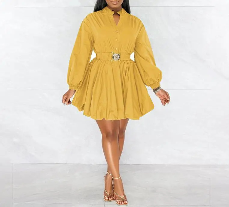 Elegant shirt Dresses for Women Long Sleeve Waistband Short Skirts Autumn Winter Spring Fashion Casual Female Party Dress 250206