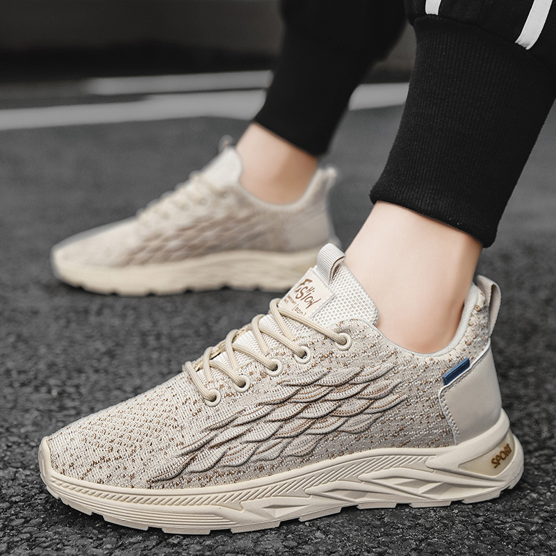 Men Sports Shoes Fly Knit Fashion Breathable Versatile Running Hiking Triple Black Beige Grey Free shipping