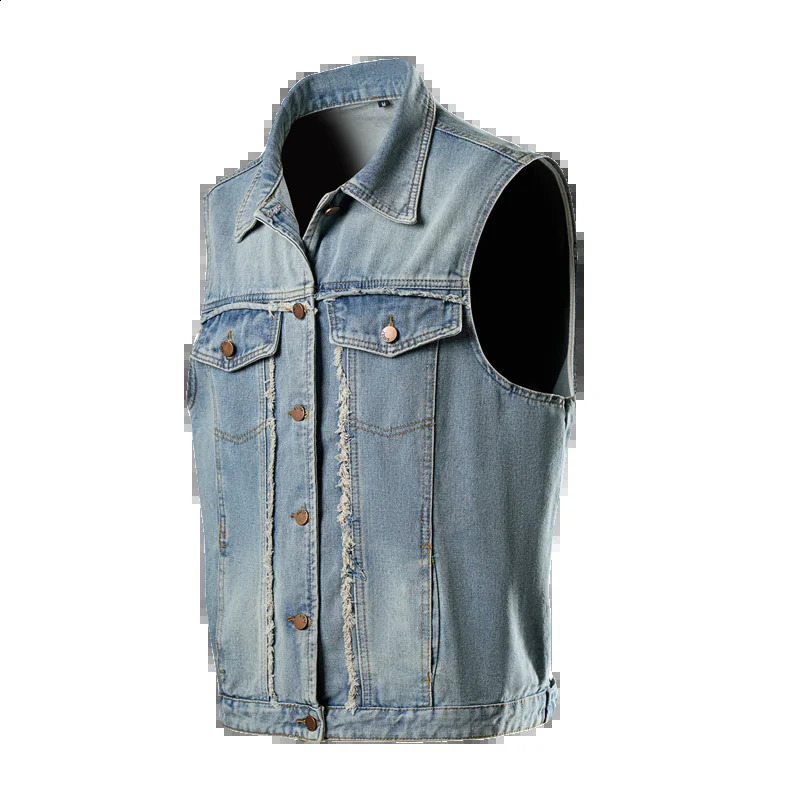 Vintage Mens Denim Vest Spring Autumn Zipper Pocket Waistcoat Mens Cowboy Washed Jeans Vests Sleeveless Jacket 250206