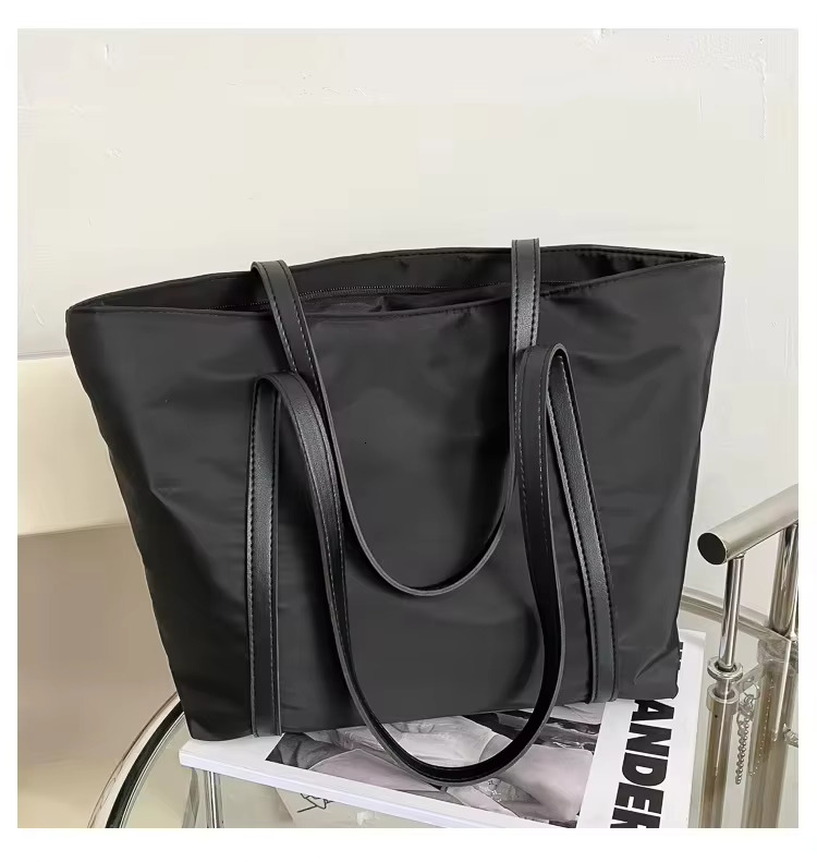 Simple Solid Color Shoulder Bag Handbag Oxford Top-Handle Totes Female Large Capacity Shopping Street Zipper Bags For Women Denim Gender Neutral