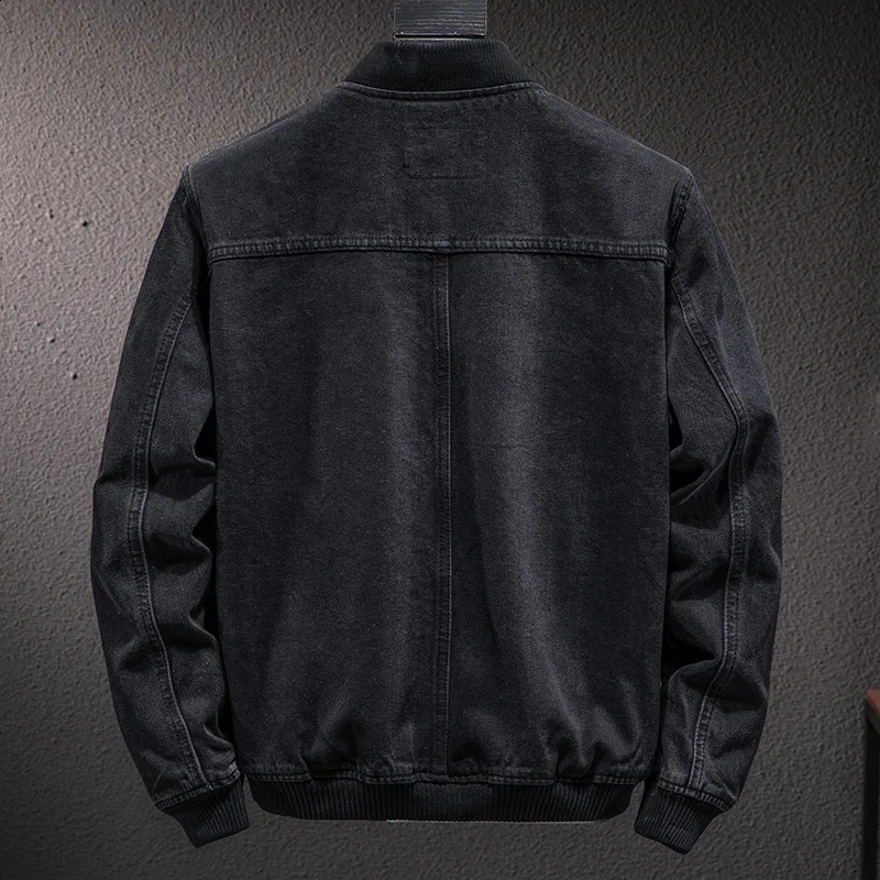 autumn mens denim jacket fashion casual loose O-Neck denim jacket classic black retro cotton jacket mens 250206