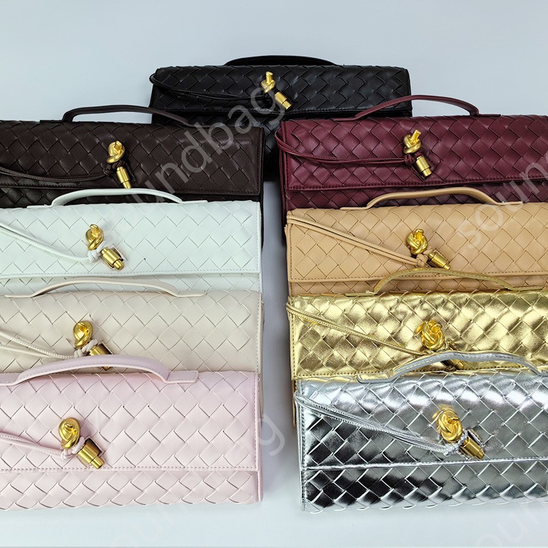 PU Evening Woven Clutch: Handcrafted, Metal Clasp Front Flap Lock ,Chic Grid with Golden Hardware - Elegant Small Square Shoulder & Crossbody Women Le