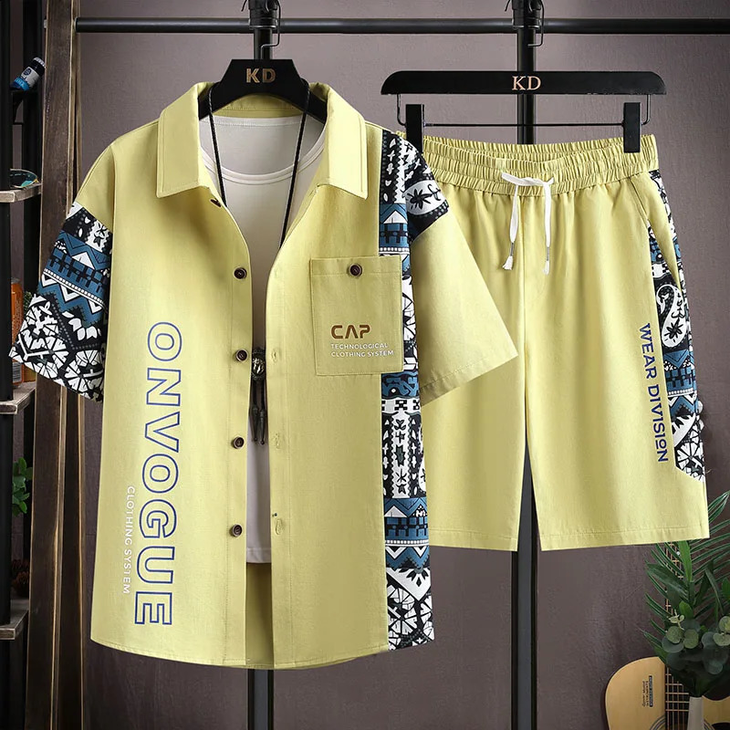 mens Printed Shirt Sets high quality Fashion Trend Shorts Casual Mens Shirtshorts Two Pieces Suits Fitness Sportswear 250121