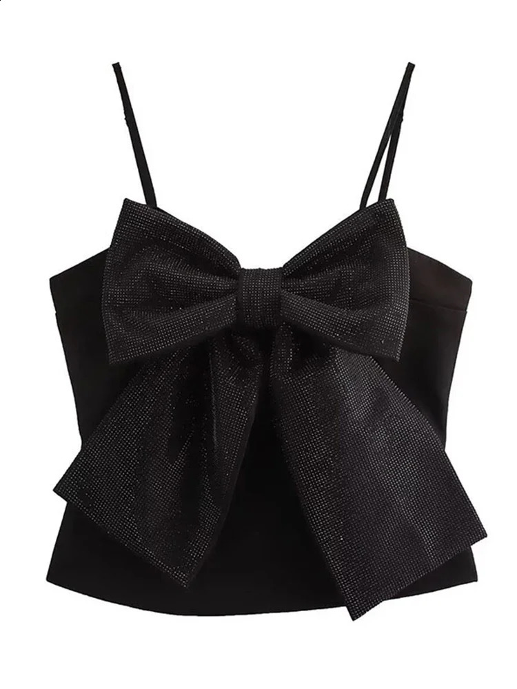 Fashion Big Bow Sequin Tank Top Women Sleeveless Backless Zipper Glitter Vest Chic Female Slim Evening Party Chritstmas Top 250206