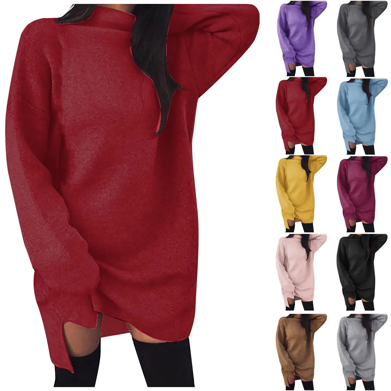 Women Casual Turtleneck Long Sleeve Sexy Mini Dress Solid Color Loose Evening Party Dresses Elegant Glamorous Daily Costume 250122