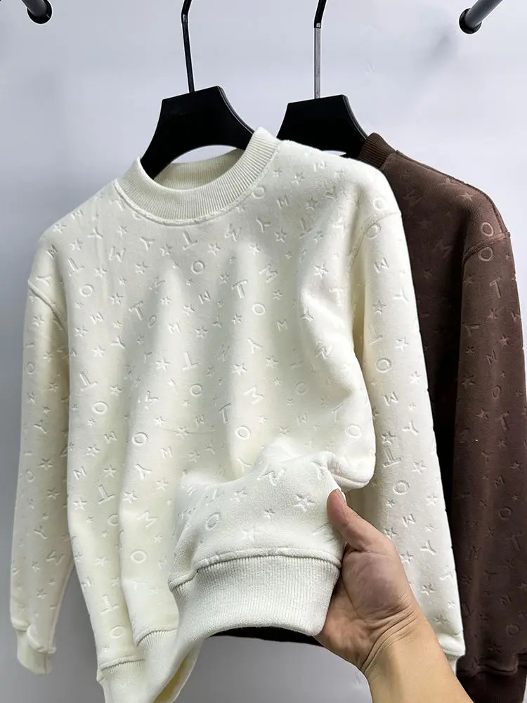 y Quality Mens Hoodie ONeck Letter Embossed Pullover Autumn Winter Korean Street Plush Thicken Exquisite Wear 250122