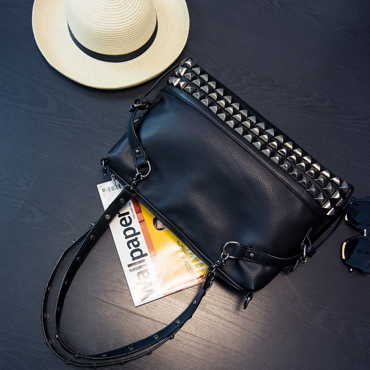 Bag Bags Large Capacity Litchi Pattern Women's Fashion Rivet Single Shoulder Diagonal Straddle Handheld Punk Bag
