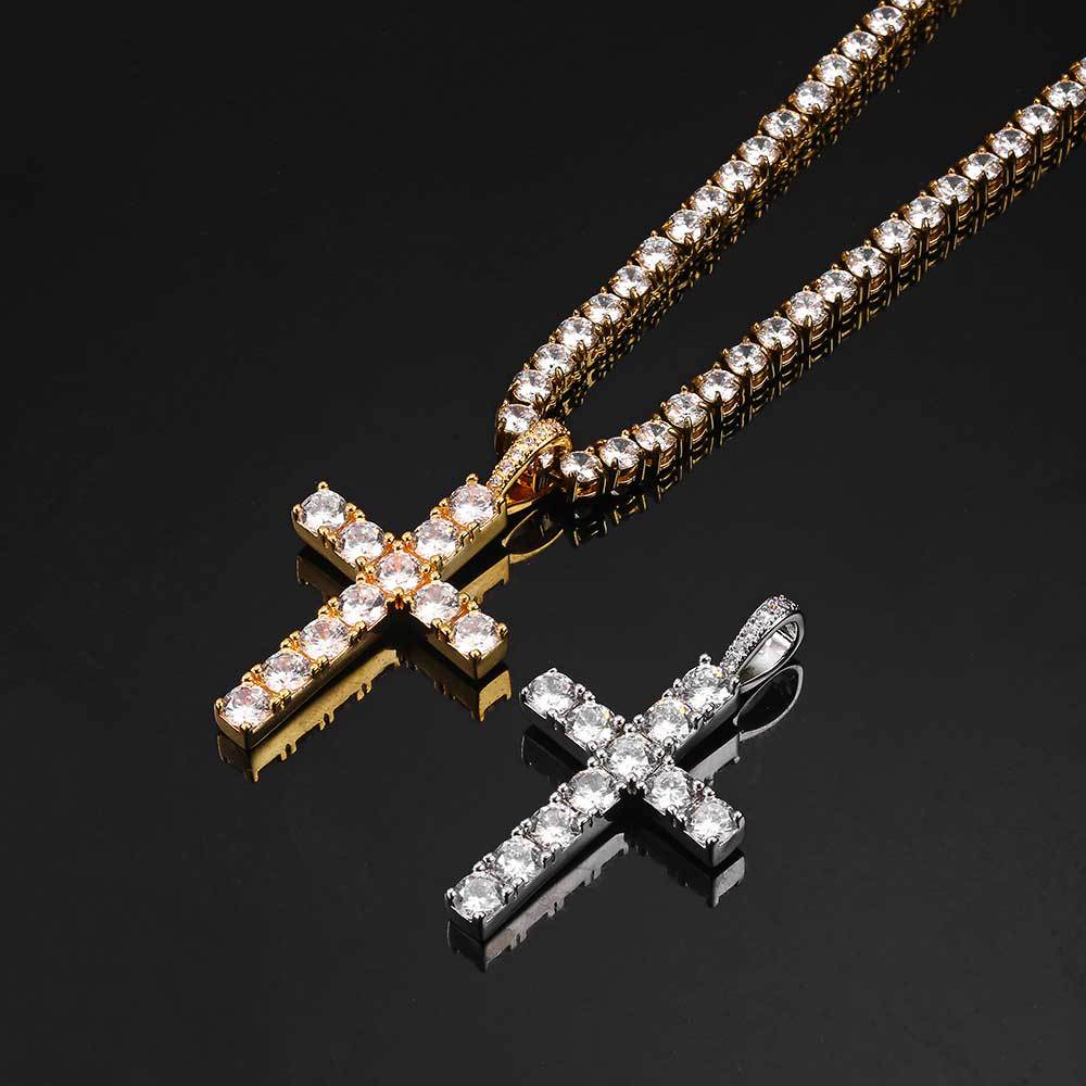 Custom 8mm wide yellow gold plated sterg sier iced out VVS moissanite cross pendant for necklace jewelry