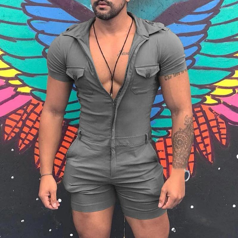 Jumpsuit Fashion: Summer Pants Men Solid Color Short Sleeve Overalls, Casual Street Wear Work Male Cargo Lightweight Jumpsuits - 2025 Collection