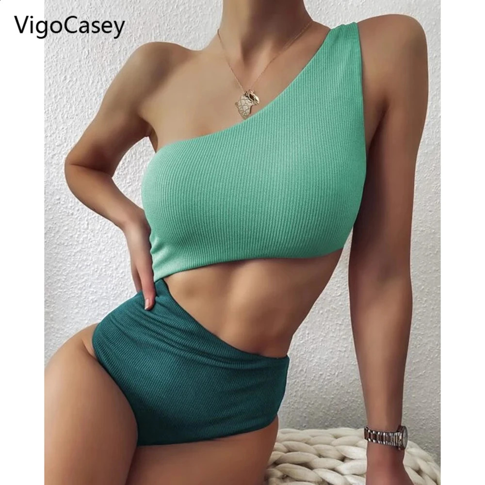 VigoCasey Patchwork Swimwear Women 2025 Sexy One Piece Swimsuit Female One Shoulder Bathing Suit High Waist Hollow Monokini Swim 250113