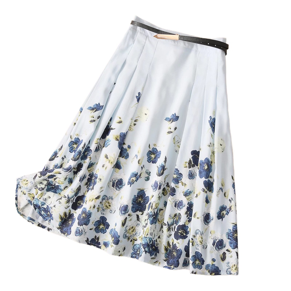 Duty Free 608M95 Women's Two Piece Dress Multicolored Noble Style Summer Collar Long Sleeved Shirt Top+Printed Skirt Set Floral