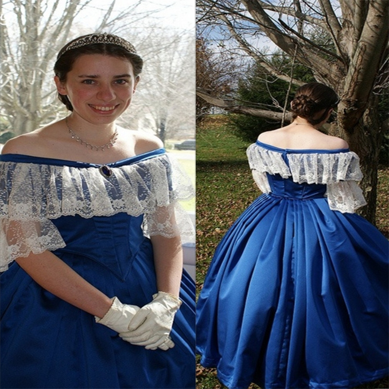 Old Fashion 1890s Royal Blue Prom Dress Civil War Lace Victoria Costume Masquerade Evening Dresses 2025 Birthday Obsessed Party Gown Vestio De Nochec 