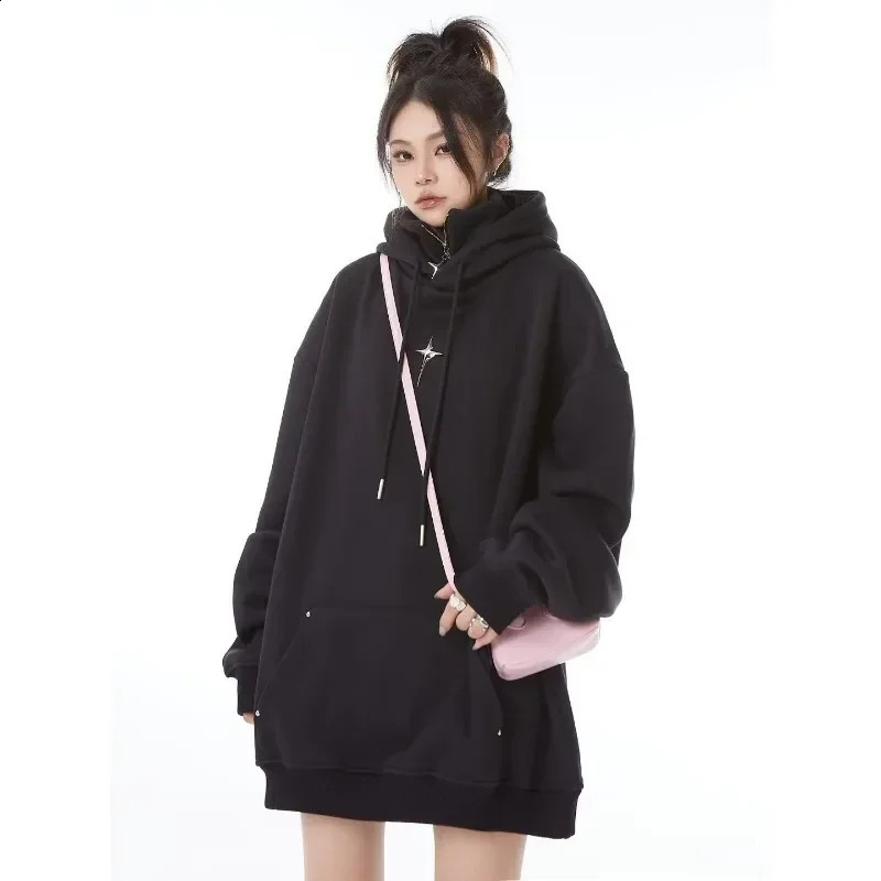 Streetwear Black Hoodie Men Women Oversized Harajuku Vintage Pullovers Korean Fashion Goth Aesthetic Sweatshirts Spring Autumn 250206