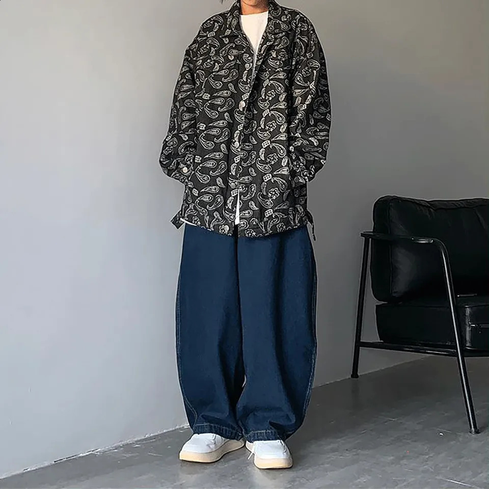 Autumn Winter Cowboy Blue Baggy Jeans Wide-Legs Y2k Longsleeve Flared Jeans Man Pants Japan Korean Harajuku Vintage Denim Jeans 250206