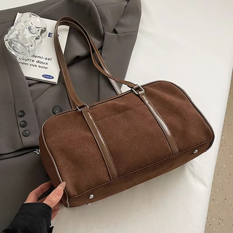 Casual Large Capaci Suede Women New Autumn Winter Retro Brown Commuter Shoulder Pillow Bag Purses And Handbags Suede Casual