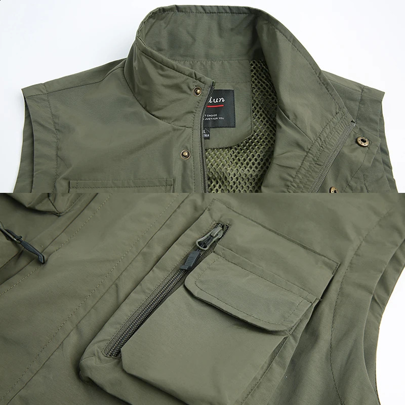 Men Tactical Hiking Fishing Vest Multi-pocket Pographer Waistcoat Outdoor Leisure Male Thin Cargo Jacket Vests M-5XL 250206