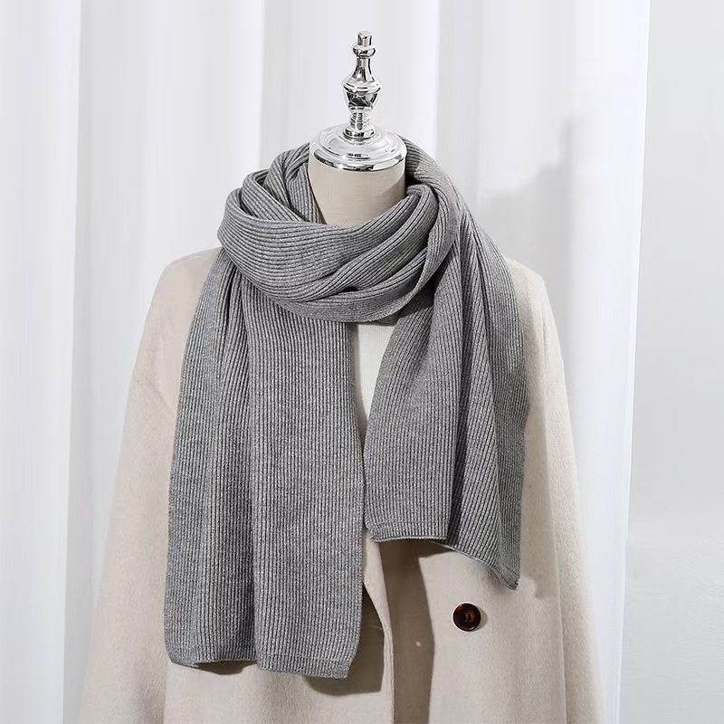 T139 high-grade knitted wool scarf for women in winter, solid color, all-match, thickened and enlarged, warm neck scarf, cold-proof Korean version