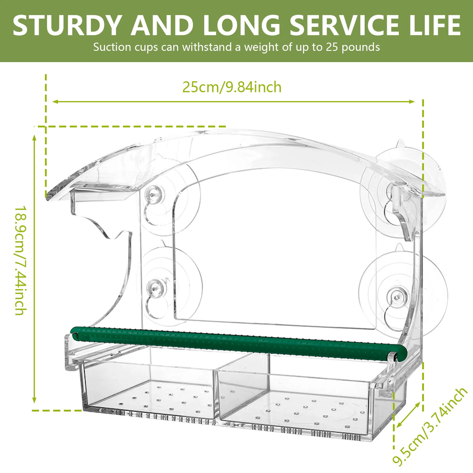 Acrylic Window Bird Feeder Clear Bird House With Suction CupsRemovable Tray and Perch Weatherproof Outdoor Bird Food Container 250121