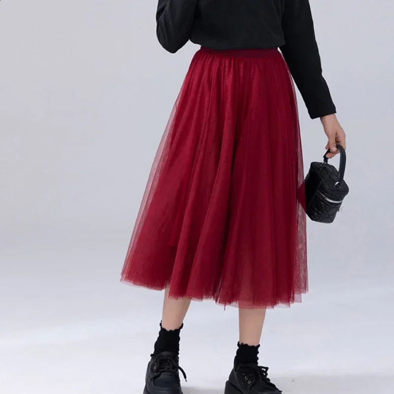 Elegant Dance Girls Mesh Skirt 10 12 Years Fashion All-match Classic Teen School Kids Fluffy Skirt Soft High Waist Child Clothes 250206