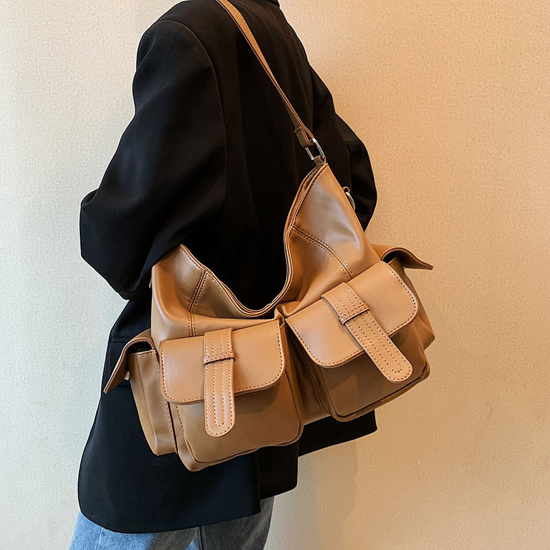 Bag Women's Shoulder 2025 Winter PU Texture Large Capacity Crossbody Double Pocket Armpit Bag