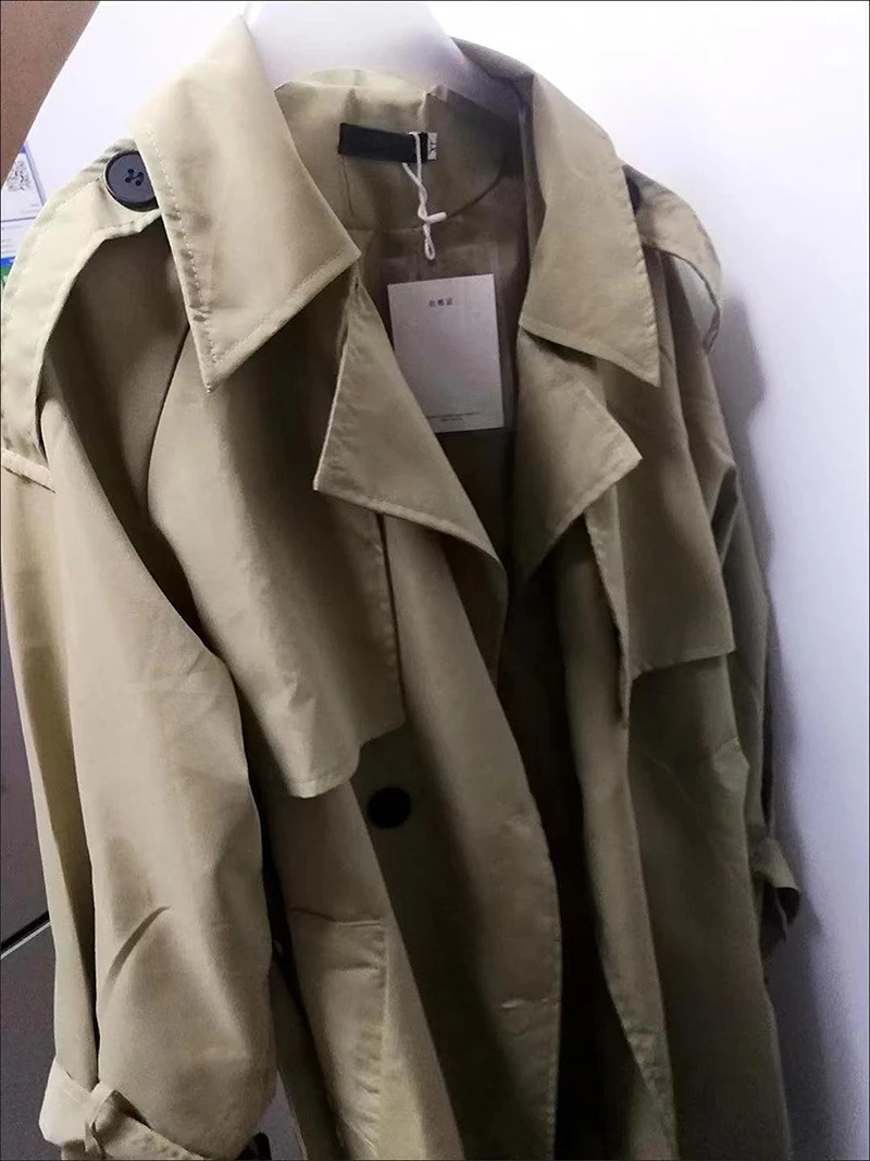 Spring and autumn khaki trench coat suitable for elegant women Korean loose coat casual streetwear windproof 250118
