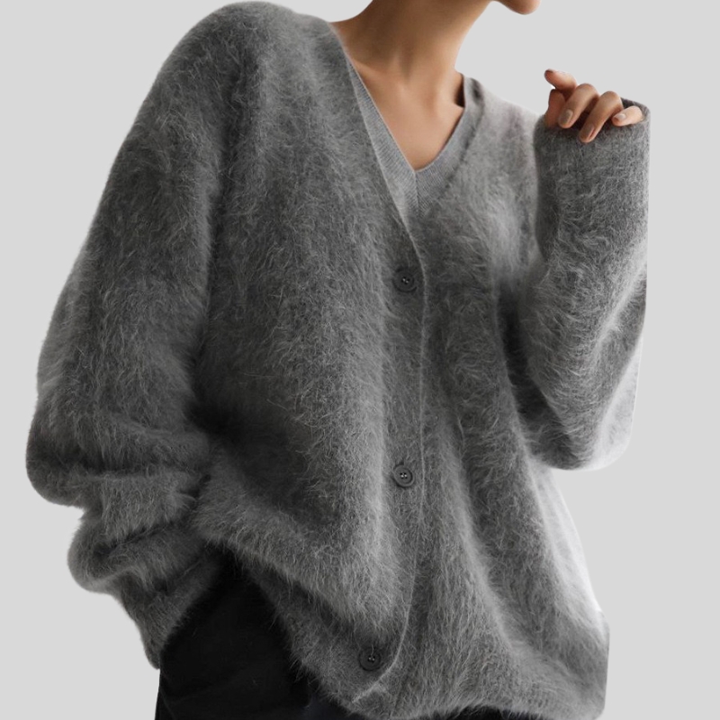 New arrival mink V-neck knitted sweater women's autumn and winter new loose solid color cardigan women's coat