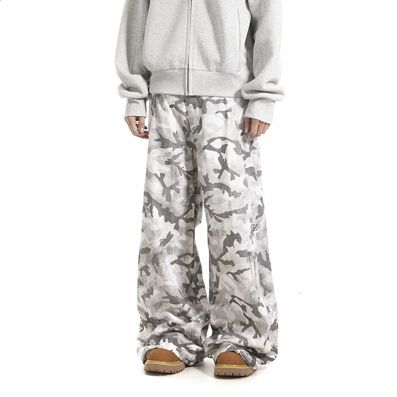 PFNW Vintage Brushed Gray White Camouflage Multi-pocket Cargo Pants Niche Baggy Jeans Loose Straight-leg Wideleg Pants 28W5796 250206