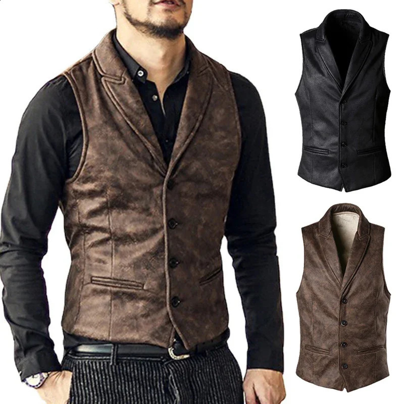 Retro Suede Vest Men Vintage Style Slim Fit Autumn Winter Mens Sleeveless Jacket V Neck Warm Waistcoat 250206